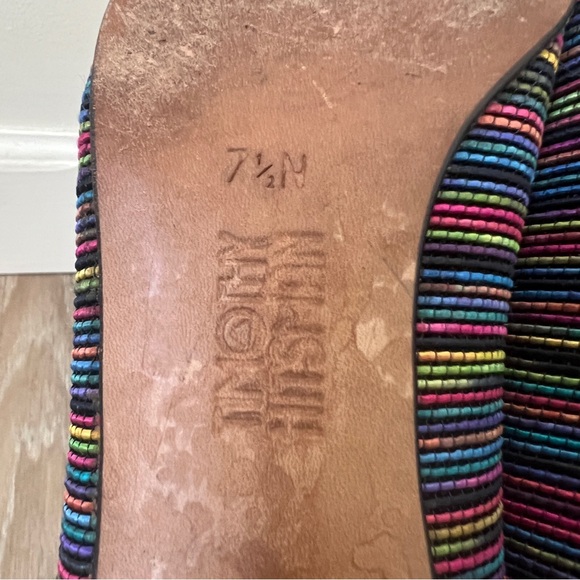 Vintage Timothy Hitsman Rainbow Stitch Square Toe Pumps 7.5N gold heel multi - Picture 7 of 9